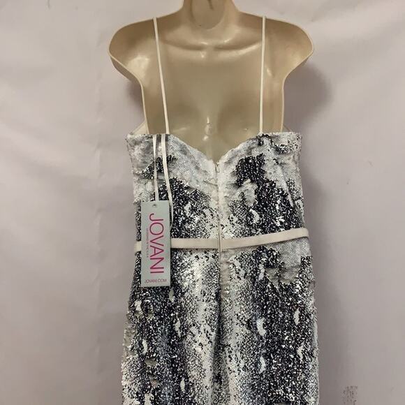 JOVANI BLACK & WHITE SNAKE PRINT HOLOGRAPHIC SEQUINS WEDDING MAXI DRESS SIZE 8 - Picture 4 of 14